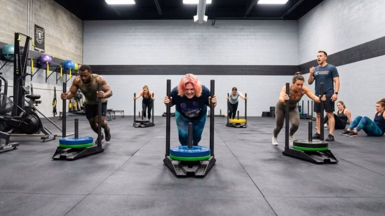 HYROX Classes sled push conditioning at Sand & Steel Fitness — Official HYROX Training Club in Alexandria VA